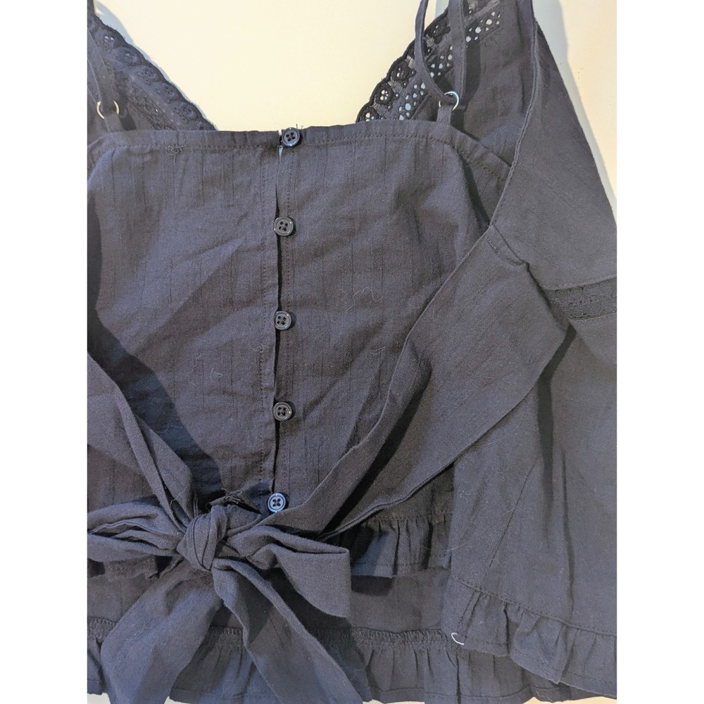 Your Favorite by PacSun Navy Blue Lace Trim Cami Tank Top Medium Ruffle Tie Back - Picture 5 of 7